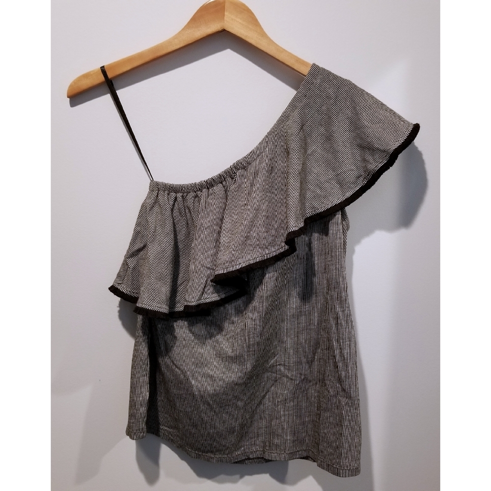 LOFT Micro-stripe One Shoulder Ruffle Top - Picture 2 of 2